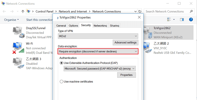 a screenshot of Windows 10 Network Properties